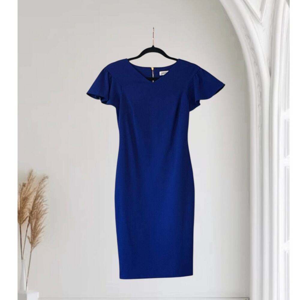 Calvin Klein Blue Puff Sleeve Dress Knee Length Women’s Size 2